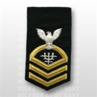 US Navy Chief Petty Officer Rating Badge with Specialty - E7: OT- Ocean System Tech - Male - Seaworthy - Gold on Blue