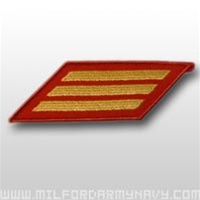 USMC Female Service Stripes - New Issue - Gold Embroidered on Red: Set Of 3
