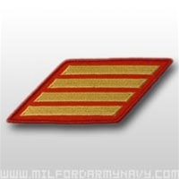 USMC Female Service Stripes - New Issue - Gold Embroidered on Red: Set Of 4