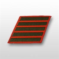 USMC Female Service Stripes - New Issue - Green Embroidered on Red: Set Of 5