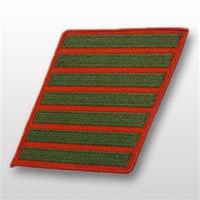 USMC Female Service Stripes - New Issue - Green Embroidered on Red: Set Of 7