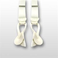 White Suspenders with Leather Ends, Button Holes - 42" Length x 1 1/8" Wide