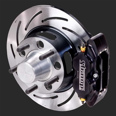 Strange Pro Series Front Brake Kit GM Applications using 4 3/4â€³ Bolt Circle Wheels 4 Piston Calipers & One Piece Slotted Rotors