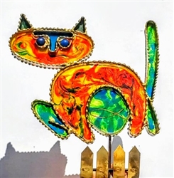 Curtis Jere Brass and Resin Sculpture of Cat on a Fence.  Signed and dated 1968