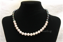 Pearl Necklace - Black & White Half - 9 mm