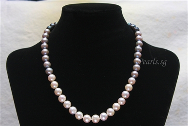 Pearl Necklace - Black, Silver, & White in Thirds - 9 mm