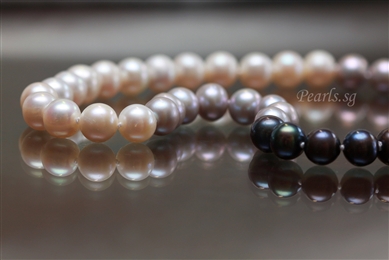 Pearl Necklace - Grey, White & Black in Thirds - 9 mm