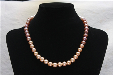 Pearl Necklace - White, Peach, & Pink in Thirds - 9 mm
