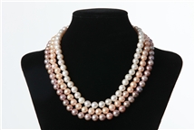 Triple Necklace - 3 Strand White Pink Peach 9 mm