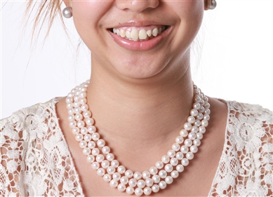 Triple Necklace - 3 Strand Whites 9 mm