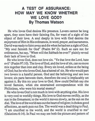 A Test of Assurance: How May We Know Whether We Love God?