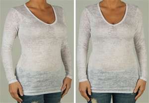 Women's Long Sleeve Solid Burnout Top