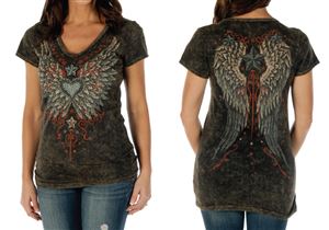 Women's Wings and Stars Mineral Wash Top