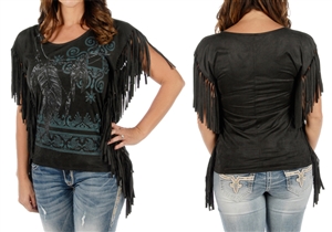 Women's Fringe Hipster Feather Top
