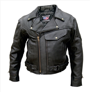 Men's Vented jacket with braid trim, pockets & full sleeve zipout liner. Antique Brass Hardware  (Naked Cowhide)