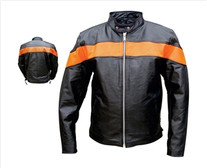 Men's Scooter jacket with Euro collar. Two Tone black & orange with Zipout liner & side lace (Cowhide)