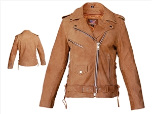 Ladies Basic Brown M.C. jacket with zipout liner & side lace (Buffalo)
