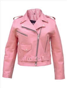 Ladies Pink Basic full cut Motorcycle jacket Analine Cowhide