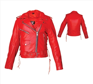 Ladies Red M.C. jacket with side lace (Cowhide)