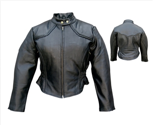 Ladies jacket with Braid Trim front and back, zip-out Lining, Euro collar (Naked Cowhide)