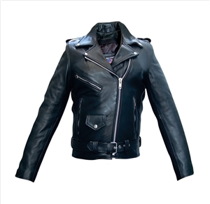 Ladies Full Cut M.C. jacket with full sleeve zipout liner and full removable belt. Naked Leather
