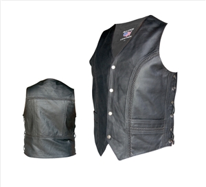 Men's Braided front & back vest with side laces Buffalo Leather