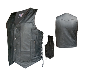 Men's 10 Pockets Vests in Analine Cowhide Leather with side laces