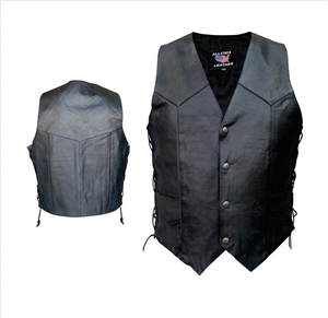 Men's Leather Vest in Denim style with Gun pockets & Gun Holster (Split Cowhide)