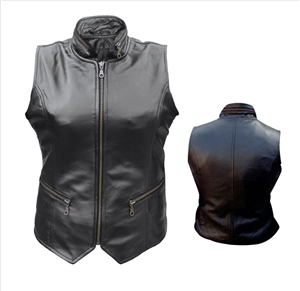 Ladies vest with zippered front with pocket & zippered collar Lambskin