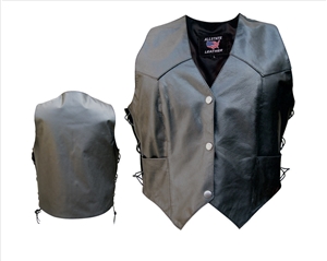 Ladies Vest Single panel back with leather lined gun pockets & side laces. (Cowhide)