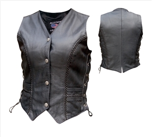Ladies Braided front & back vest with side laces Buffalo Leather