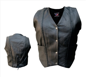 Ladies vest with Vertical braided front and back Naked Leather