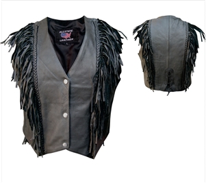 Ladies vest with Vertical braided & fringed front and back Naked Leather