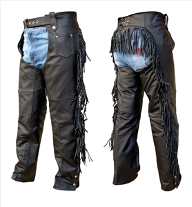 Ladies chaps fringed round back plain with Silver Hardware (Cowhide)