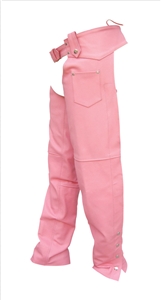 Ladies Pink Plain lined Hip hugger chaps with silver hardware Analine Cowhide