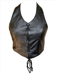 Ladies halter top with laced front (Lambskin)