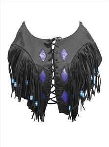 Ladies Halter top with Purple diamonds fringed & laced front one size fits most Lambskin
