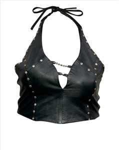 Ladies halter top with studs laced back ties around the neck