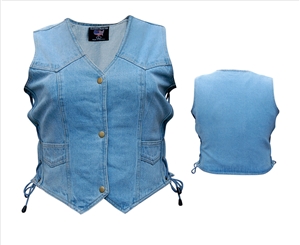 Ladies Basic Vest in Blue Denim with side laces