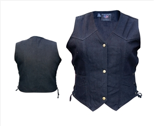 Ladies Basic Vest in Black Denim with side laces