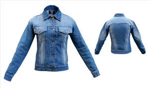 Ladies Denim Style Jacket in Blue with rubbed off front and back