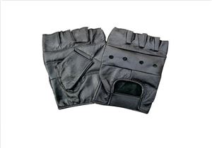 All leather Fingerless glove with padded palm Velcro strap