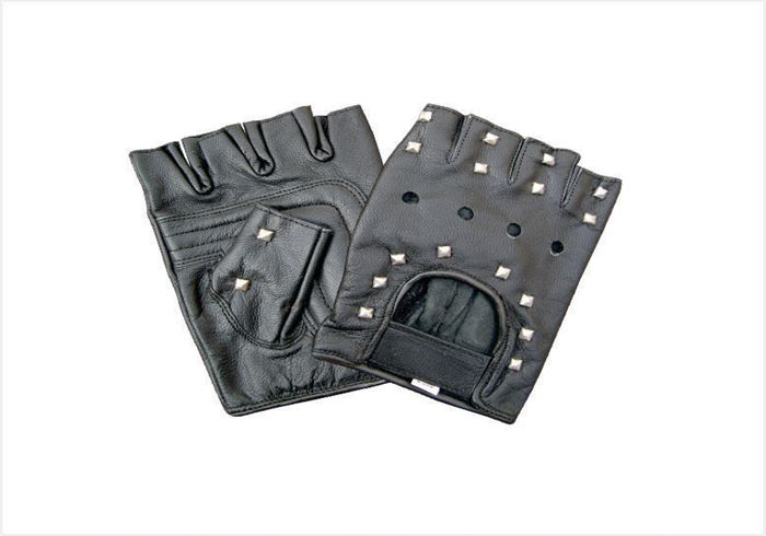 Fingerless glove with studs and Velcro straps