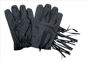 Full finger glove lined, fringe, and zipper back 