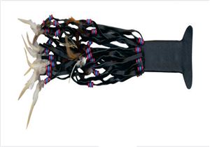 Pony Tail in black leather with beads (Cowhide)