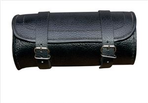 Plain Large Round Tool bag with pebble grain finish cowhide leather