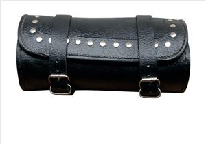 Studded Large Round Tool bag with pebble grain finish cowhide leather