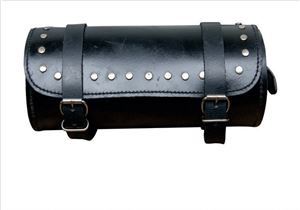 Studded Large Round Tool bag with cowhide leather