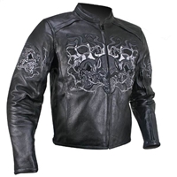 Reflective Evil Triple Flaming Skulls Cruiser Armored Motorcycle Jacket