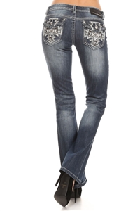 White Cross Boot Cut Jeans